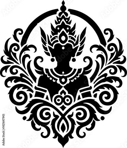 sketch vector illustration silhouette design icon logo symbol mascot detail creature mythology classic vintage knight demon wayang ethnic traditional floral  