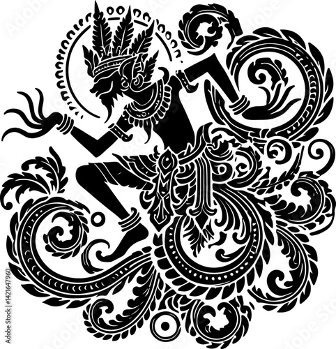 sketch vector illustration silhouette design icon logo symbol mascot detail creature mythology classic vintage knight demon wayang ethnic traditional floral  