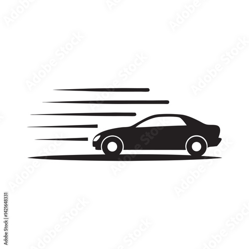 Car silhouette speeding on highway outline
