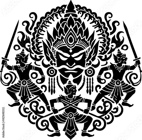 sketch vector illustration silhouette design icon logo symbol mascot detail creature mythology classic vintage demon wayang ethnic traditional vintage classic 