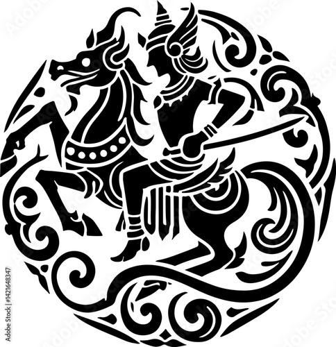 sketch vector illustration silhouette design icon logo symbol mascot detail creature mythology classic vintage knight demon wayang ethnic traditional floral  