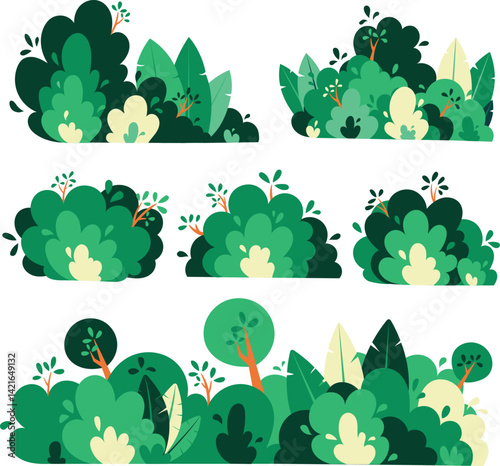  Collection of green bushes and plants illustration 