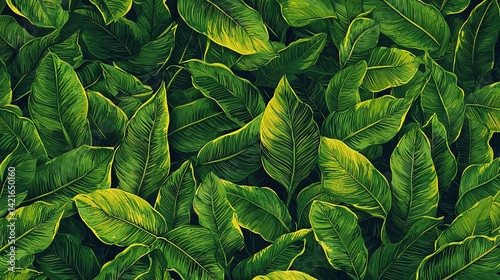 Lush green tropical foliage background