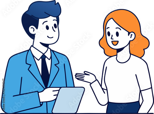Two Coworkers Discussing Ideas – Office Teamwork Vector Art