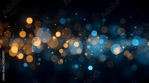 Abstract Background with Golden and Blue Bokeh Lights perfect for Holiday Designs