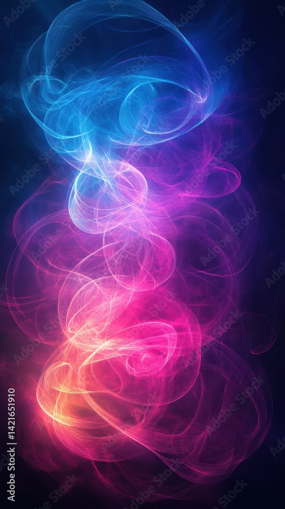 Fototapeta premium Colorful swirling patterns create a mesmerizing abstract design with vibrant blue, pink, and orange tones in a dark background