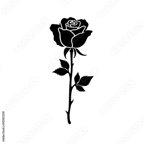 Black silhouette of rose isolated on white, rose, flower, red, isolated, love, nature, white, single, beauty, leaf, pink, blossom, green, stem, floral, valentine, gift, plant, flowers, beautiful, peta