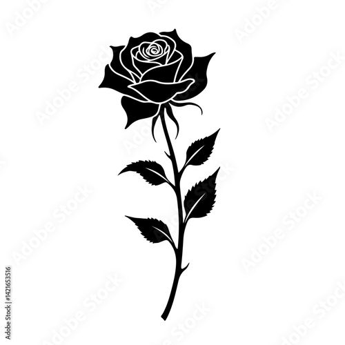Black silhouette of rose isolated on white, rose, flower, red, isolated, love, nature, white, single, beauty, leaf, pink, blossom, green, stem, floral, valentine, gift, plant, flowers, beautiful, peta