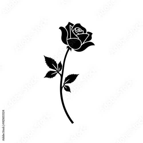 Black silhouette of rose isolated on white, rose, flower, red, isolated, love, nature, white, single, beauty, leaf, pink, blossom, green, stem, floral, valentine, gift, plant, flowers, beautiful, peta