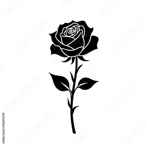 Black silhouette of rose isolated on white, rose, flower, red, isolated, love, nature, white, single, beauty, leaf, pink, blossom, green, stem, floral, valentine, gift, plant, flowers, beautiful, peta