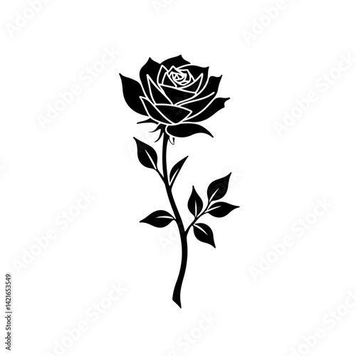 Black silhouette of rose isolated on white, rose, flower, red, isolated, love, nature, white, single, beauty, leaf, pink, blossom, green, stem, floral, valentine, gift, plant, flowers, beautiful, peta