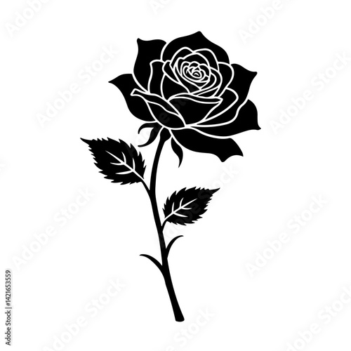 Black silhouette of rose isolated on white, rose, flower, red, isolated, love, nature, white, single, beauty, leaf, pink, blossom, green, stem, floral, valentine, gift, plant, flowers, beautiful, peta