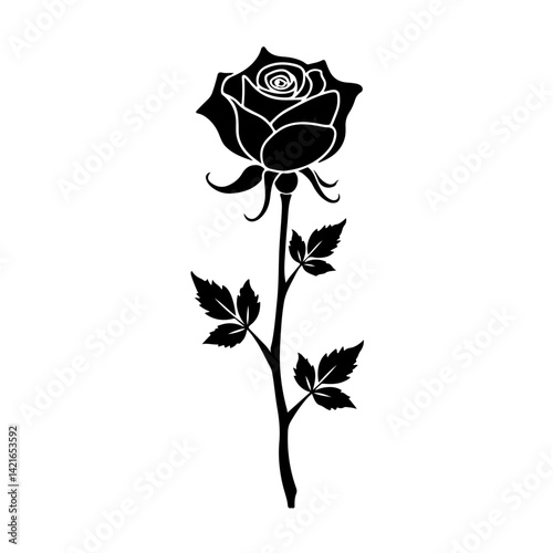 Black silhouette of rose isolated on white, rose, flower, red, isolated, love, nature, white, single, beauty, leaf, pink, blossom, green, stem, floral, valentine, gift, plant, flowers, beautiful, peta