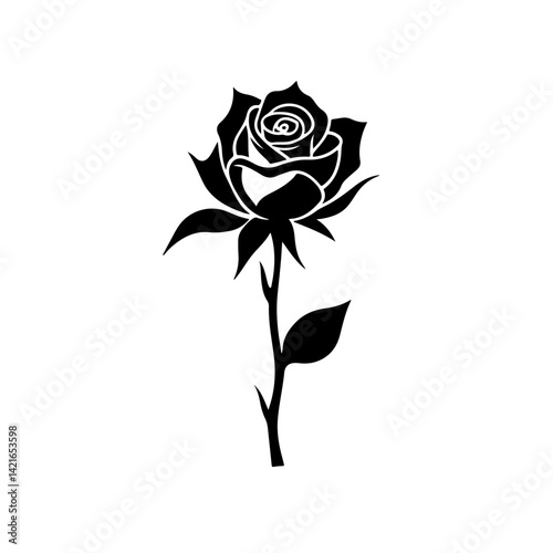 Black silhouette of rose isolated on white, rose, flower, red, isolated, love, nature, white, single, beauty, leaf, pink, blossom, green, stem, floral, valentine, gift, plant, flowers, beautiful, peta