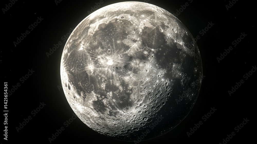 Obraz premium Captivating Realistic Close-Up of the Full Moon Showcasing Crater Details and Surface Variations Against a Stark Black Space Background Evoking Awe and Isolation in Astrophotography