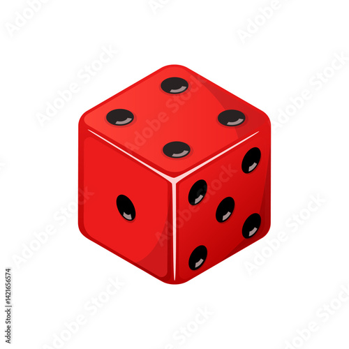 Game dice, red dice with the number four side coming up. Dice cube icon isolated on white background.