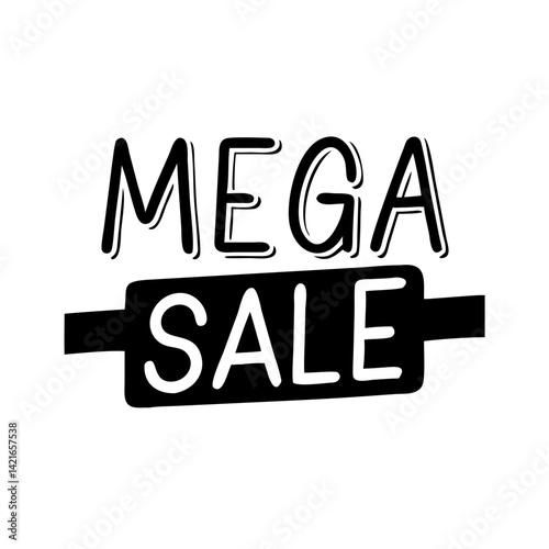 Mega sale in black and white bold font with underline style