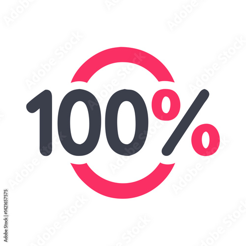100 percent label in black and pink with circular accent