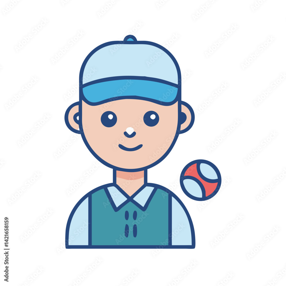 Boy baseball player cartoon icon with cap and ball Boy baseball player cartoon icon with cap and ball