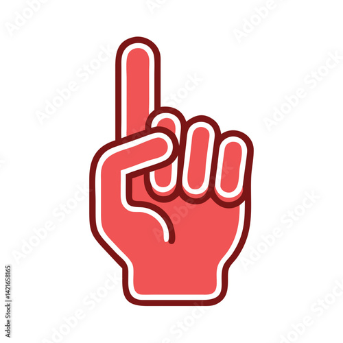 Red foam finger with raised index in sports fan icon style
