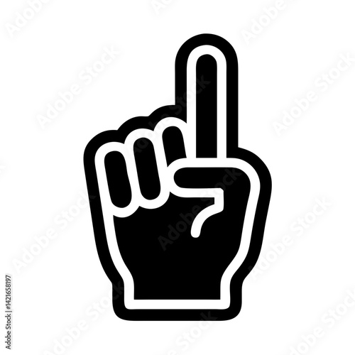 Black foam finger icon with white outline in sticker style