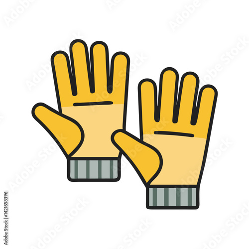 Pair of yellow sports gloves flat cartoon vector