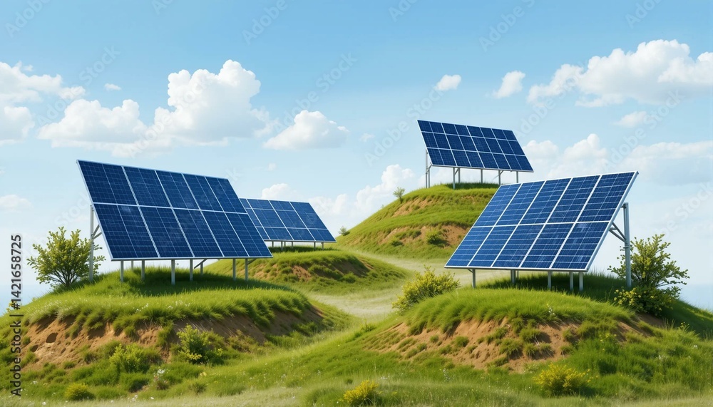 solar panels on a green field solar panels on a green field