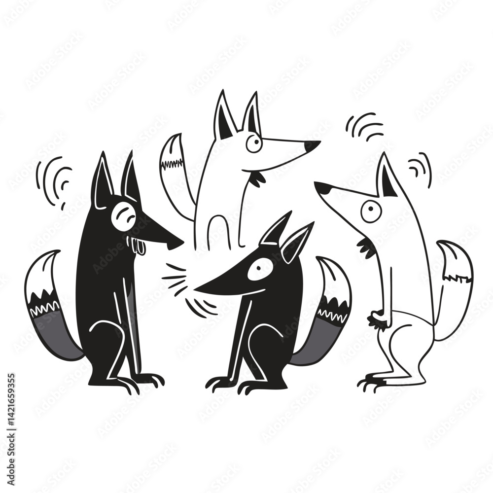 Obraz premium Mystical wolf silhouette designs in nature scenes with spiritual, emotional and tribal elements vector illustration 