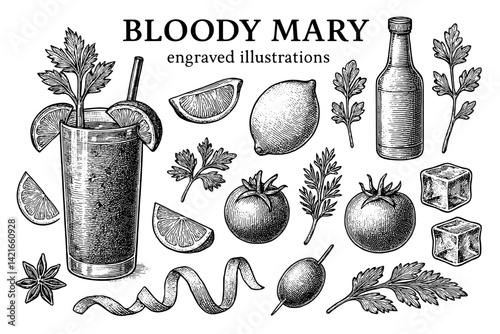 Discovering the Artistry of a Classic Bloody Mary with Fresh Ingredients and Engraved Illustrations