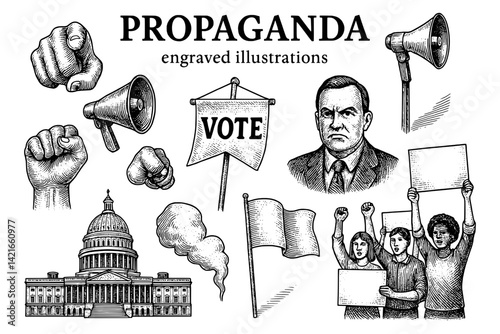 Exploring the power of civic engagement and expression through vintage engravings depicting voting and protest themes