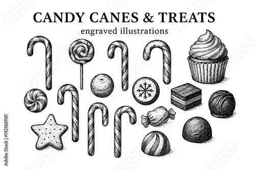 Festive Candy Canes and Sweet Treats Illustrations for Seasonal Celebrations and Joyful Gatherings