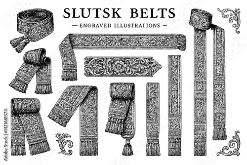 Intricate designs of Slutsk belts showcasing traditional craftsmanship and artistry in detailed engravings