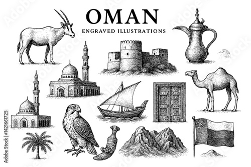 Discovering the artistic essence of Oman through engraved illustrations of its culture and heritage in intricate detail