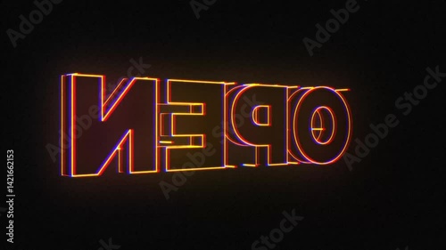 Futuristic Neon Wireframe Word in 3D Text Animation. OPEN