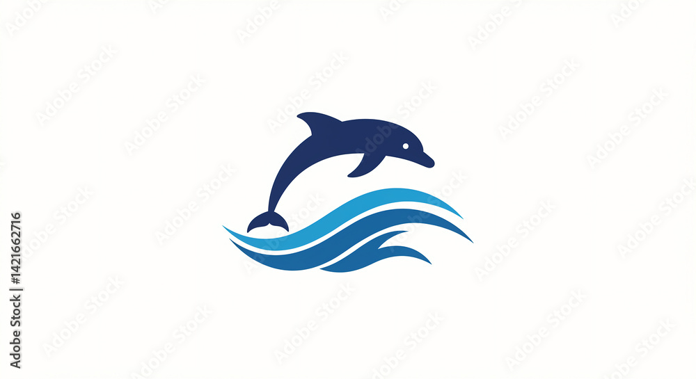 Fototapeta premium Dolphin Jumping Over Waves Simple Graphic Illustration