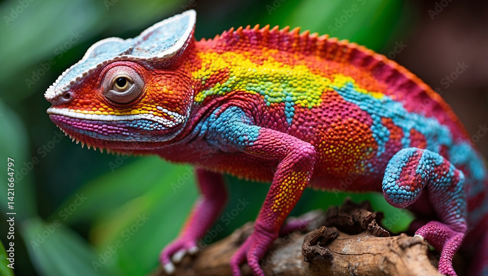 Obraz premium Stunning Vibrantly Colored Chameleon Displaying Its Unique Patterns