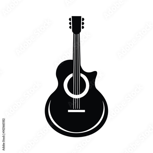 Acoustic Guitar Silhouette Black and White Vector Art