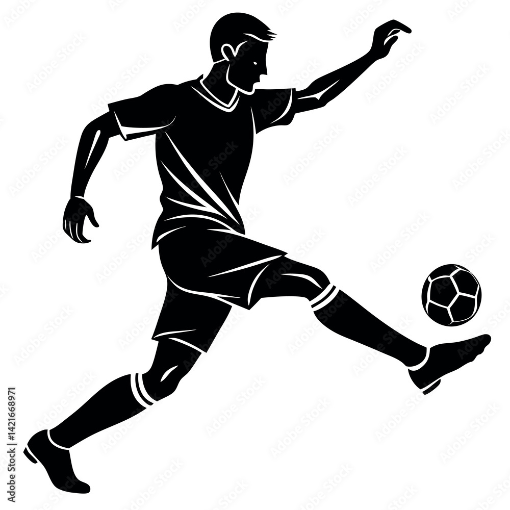 Naklejka premium A soccer-player-kicking-the-ball-during-a-match 