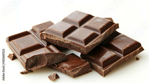 Indulge in Decadence Close-Up of Luxurious Dark Chocolate Pieces on Smooth Cream Background Highlighting Textures, Rich Colors and Irregular Edges for a Tempting Visual Experience