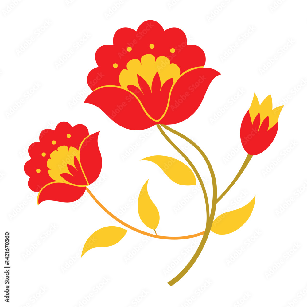 Fototapeta premium Embroidery-with-red-and-yellow-flowers golden