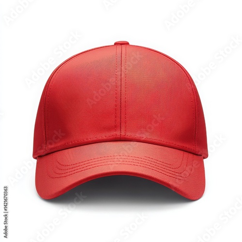 A simple red baseball cap isolated on a white background in studio light