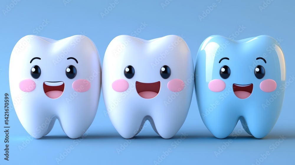 Obraz premium Cute Cartoon Teeth Characters with Smiling Faces and Happy Expressions