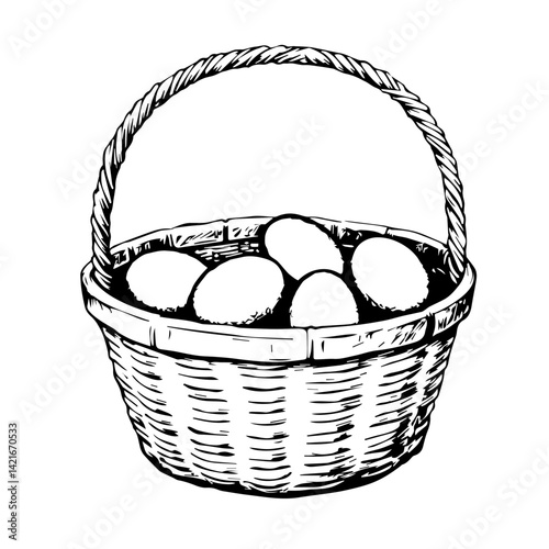 Basket of Eggs in Vintage Style  