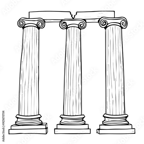 Three classical columns standing against a plain background  