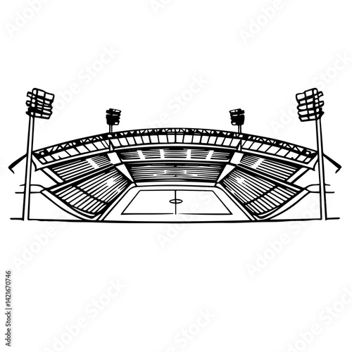 Stadium illustration with lights and seating layout  
