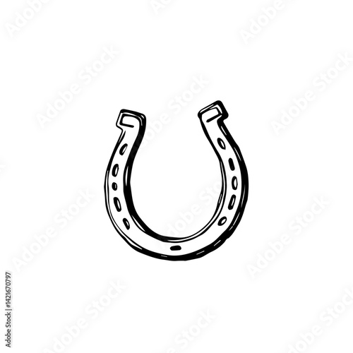 Horseshoe outline symbolizing luck in black and white  