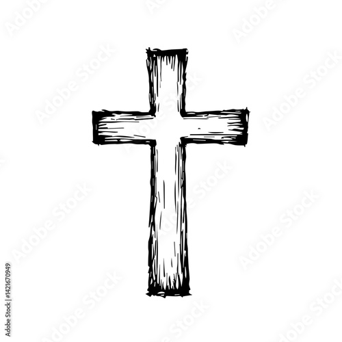 Hand-drawn cross illustration on white background  