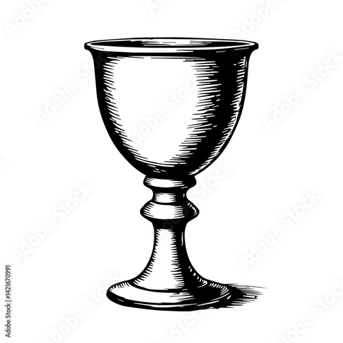 Antique silver chalice illustration in black and white  