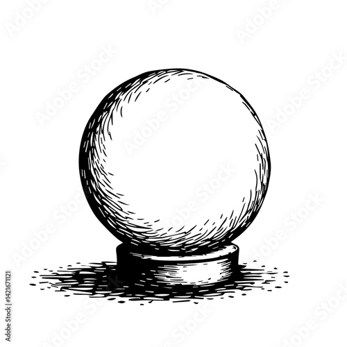 Crystal ball in vintage style with shadow illustration  