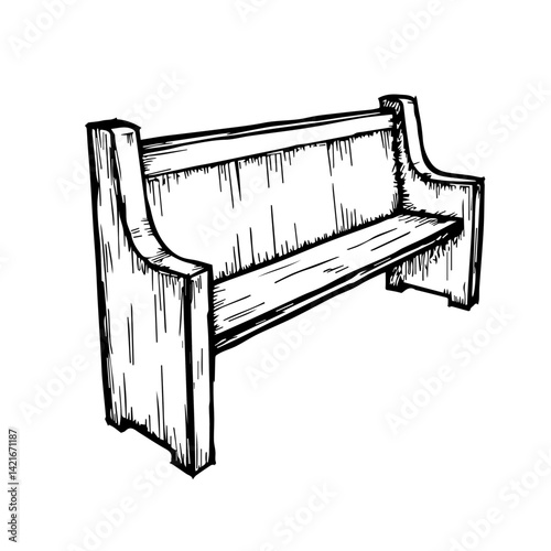 Sketch of a wooden bench in a minimalist style  